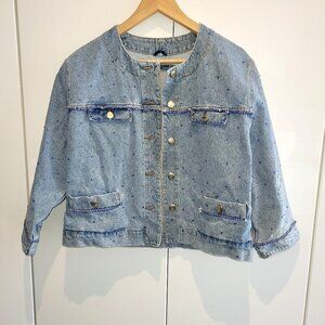 Rare Vintage Katherine Hamnett Rhinestone Studded Collarless Denim Jacket Size L